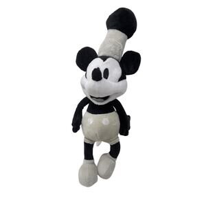 Disney Steamboat Mickey Mouse Plush 10″ Black & White – Just Play - Collectible